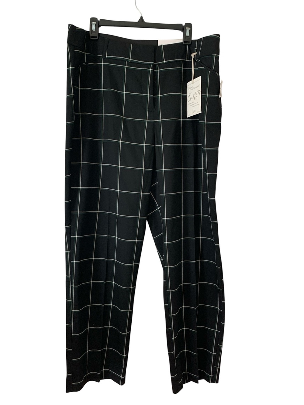 CATO CurvyFit Stretch Waist Plaid Trousers Dress Pants Black Green White 16W NWT